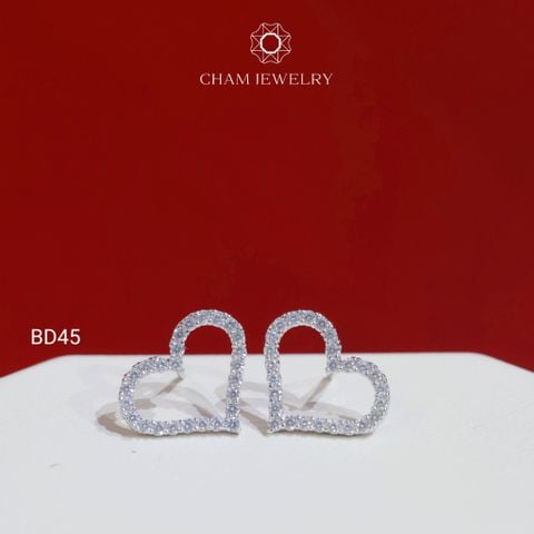 Hoa Tai BD45 CHAM JEWELRY, Hoa Tai Trái Tim Bản 9.0mm (Barcode TBD1561).