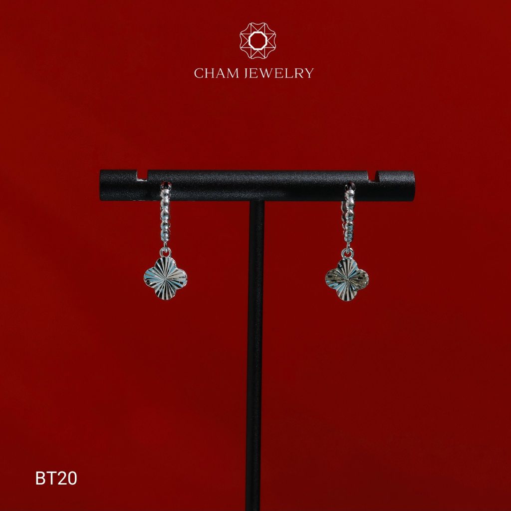 Hoa Tai CHAM JEWERLY BT20, Hoa Tai Tòn Ten Cỏ 4 Lá Chạm Máy Bản 9.0mm ( Barcode TBT862).