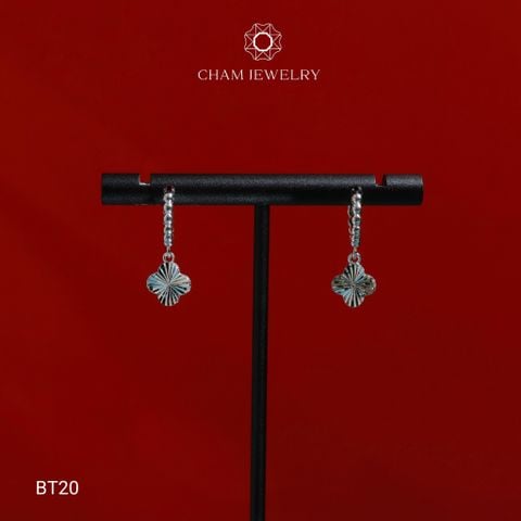 Hoa Tai CHAM JEWERLY BT20, Hoa Tai Tòn Ten Cỏ 4 Lá Chạm Máy Bản 9.0mm ( Barcode TBT862).