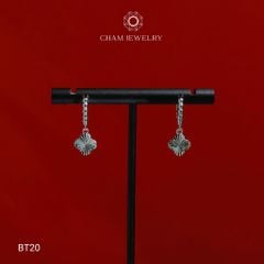 Hoa Tai CHAM JEWERLY BT20, Hoa Tai Tòn Ten Cỏ 4 Lá Chạm Máy Bản 9.0mm ( Barcode TBT862).