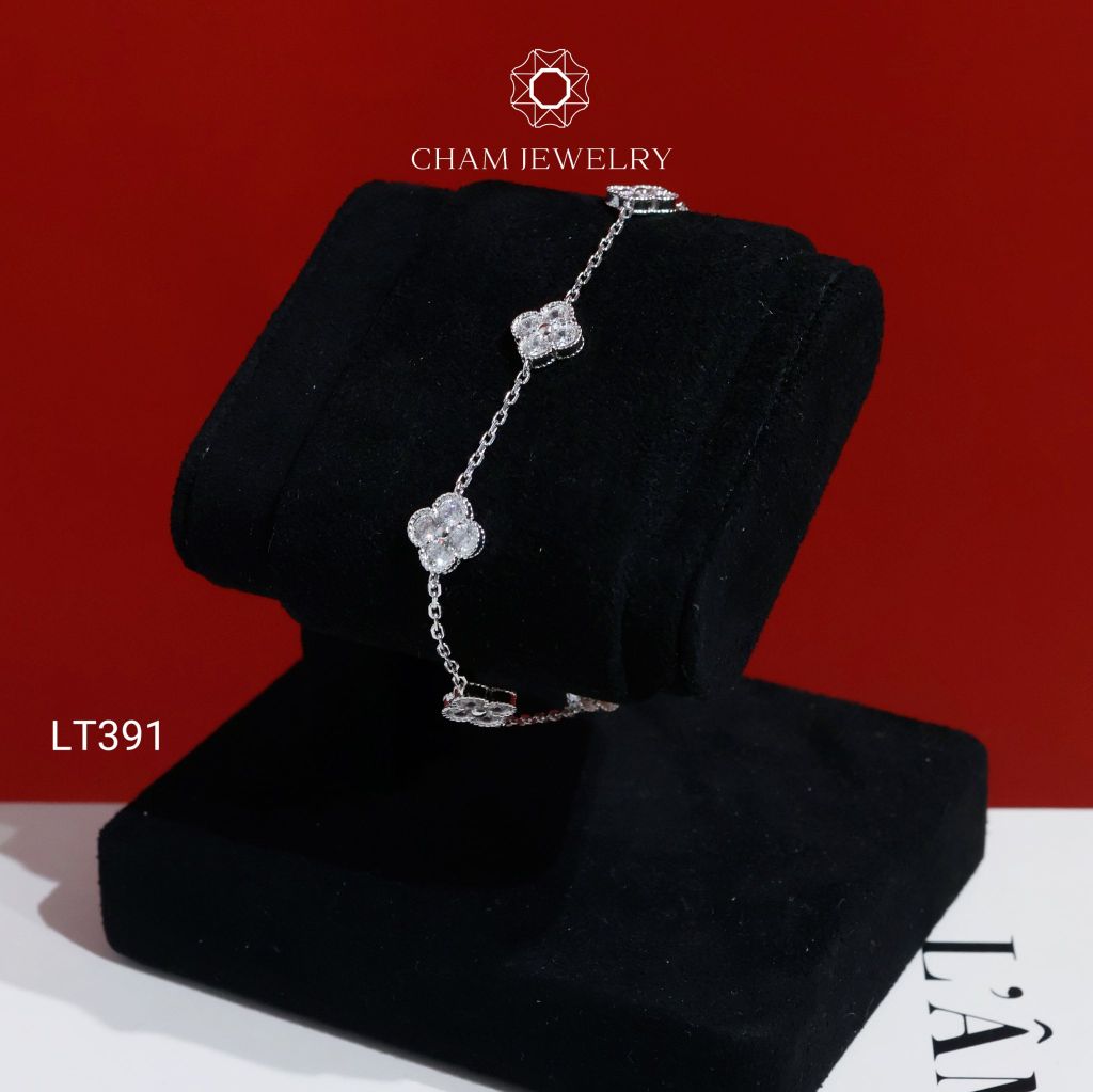 Lắc Tay LT391 CHAM JEWELRY, Lắc Cỏ 4 Lá Trắng Full Đá Bản 8.5mm ( C-LT271(A9) ).
