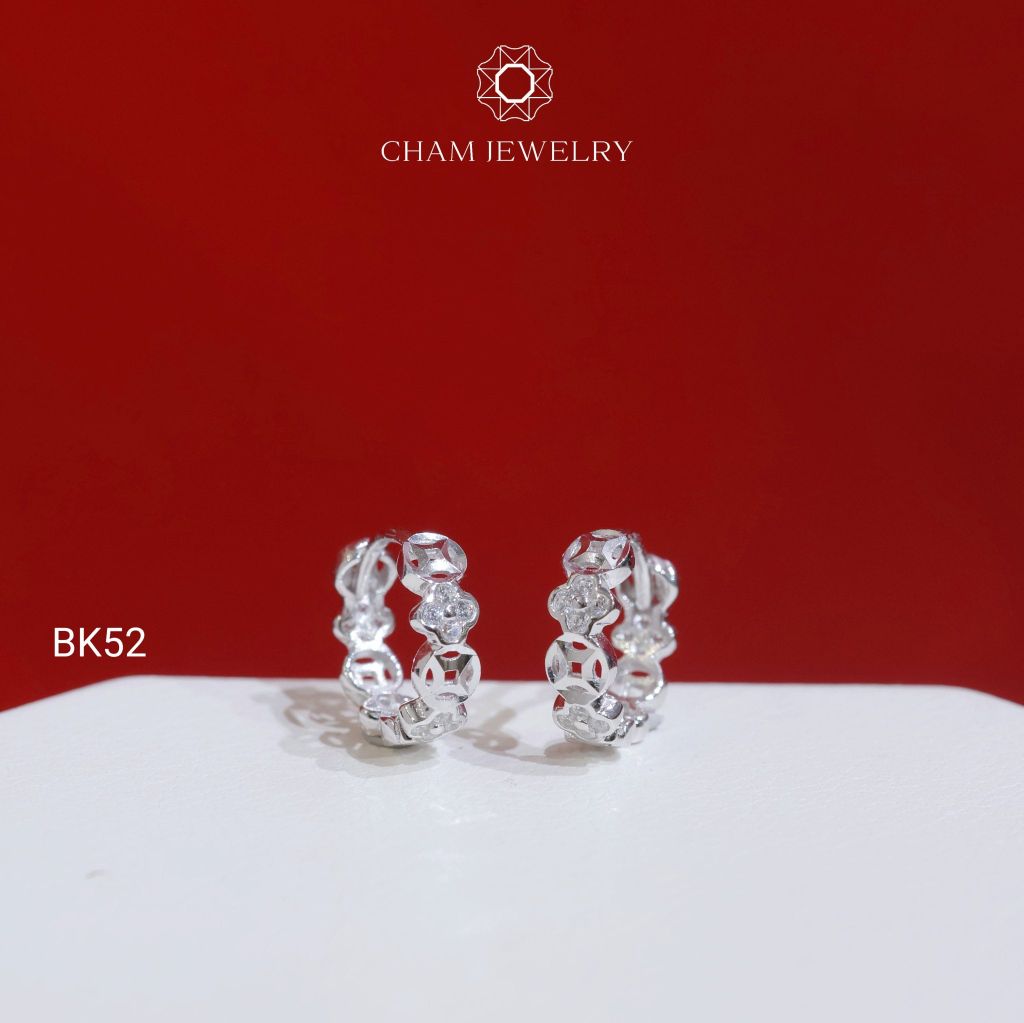 Hoa Tai BK52 CHAM JEWELRY, Hoa Tai Kim Tiền Bản 3.5mm (Barcode TBK282).