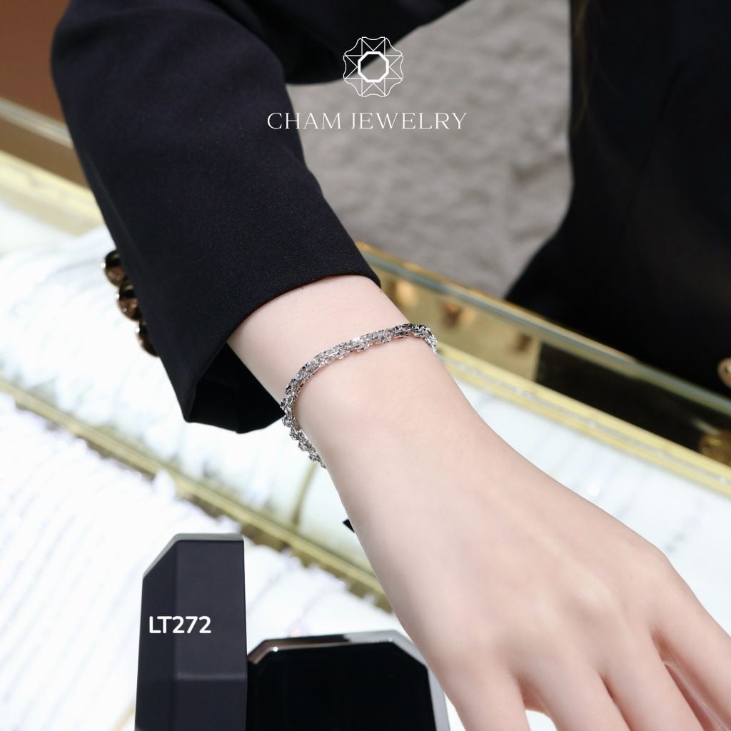 Lắc Tay CHAM JEWELRY LT272, Lắc Lá Vuông Bản 4.0mm ( Barcode TLBC622)