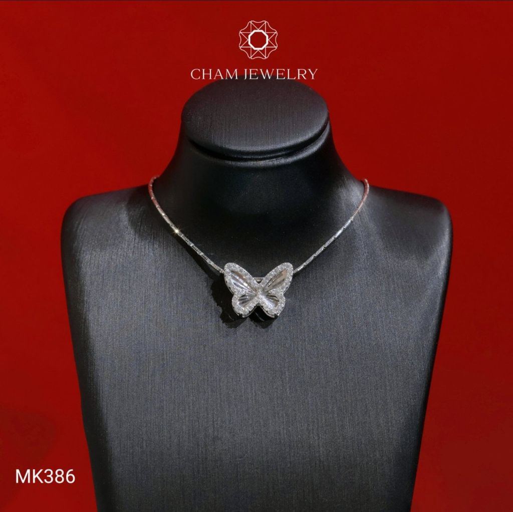 Mặt Dây Chuyền MK386 CHAM JEWELRY, Mặt Xỏ Bướm Chạm Máy Viền Đá Tấm (Barcode TMX415)