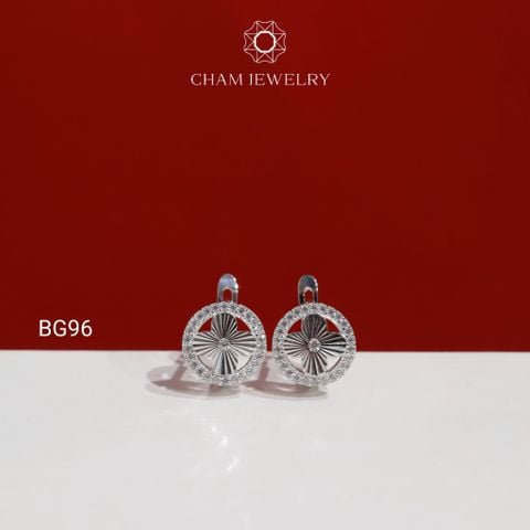 Hoa Tai BG96 CHAM JEWELRY, Hoa Tai Kiểu Cỏ 4 Lá Full Viền Đá Tròn Bản 9.0mm (TBG690).