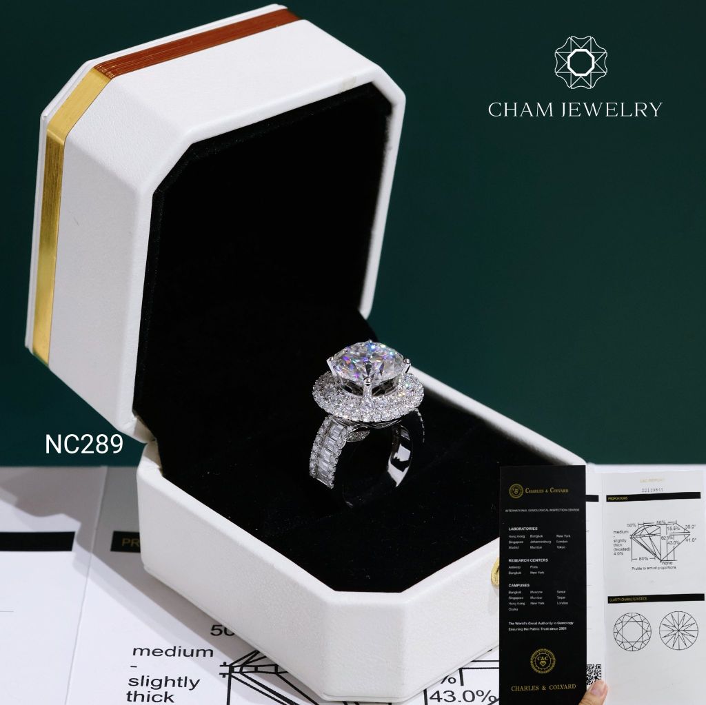 Nhẫn NC289 CHAM JEWELRY, Đá Moissanite C&C 12.0mm (Barcode OCNN131)