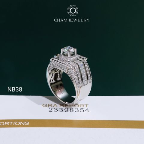 Nhẫn Nam NB38 CHAM JEWELRY, Đá Moissanite C&C Chủ 6.3mm (Barcode OCNA06)