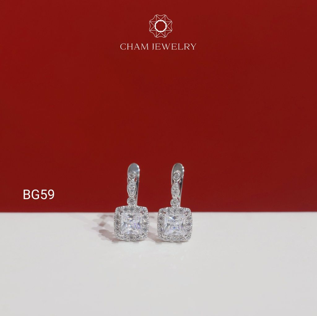 Hoa Tai BG59 CHAM JEWELRY, Hoa Tai Khóa Gài Chủ Vuông 4.0mm (Barcode TVB327B)