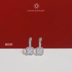 Hoa Tai BG59 CHAM JEWELRY, Hoa Tai Khóa Gài Chủ Vuông 4.0mm (Barcode TVB327B)