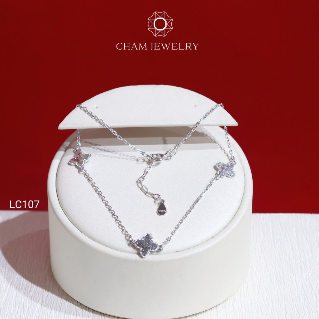 Lắc Chân LC107 CHAM JEWELRY,Lắc Cỏ 4 Lá Trắng Bảng 9.0mm (Barcode CLACY507).