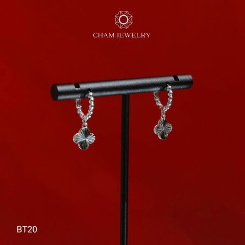 Hoa Tai CHAM JEWERLY BT20, Hoa Tai Tòn Ten Cỏ 4 Lá Chạm Máy Bản 9.0mm ( Barcode TBT862).