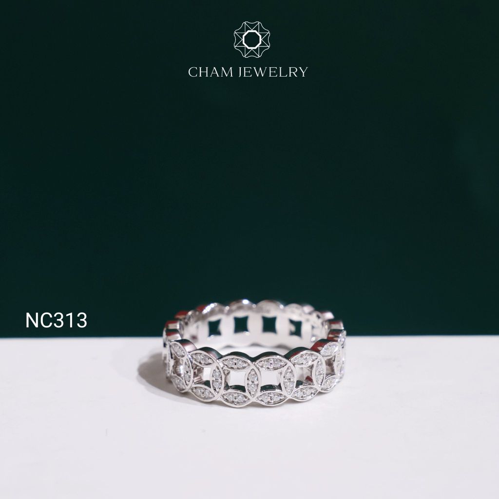 Nhẫn NC313 CHAM JEWELRY, Nhẫn Kim Tiền Full Đá Moissanite (Barcode OCNN147)