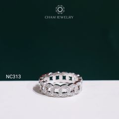 Nhẫn NC313 CHAM JEWELRY, Nhẫn Kim Tiền Full Đá Moissanite (Barcode OCNN147)