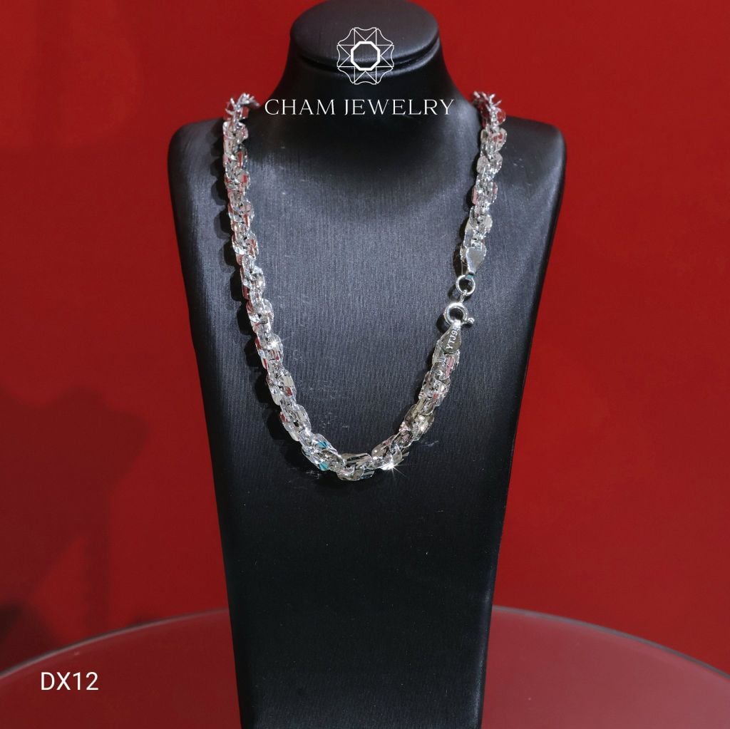 Dây Chuyền CHAM JEWELRY DX12, Dây Xoắn Vuông Sọc Dọc 5.0mm (Barcode TBDC824)