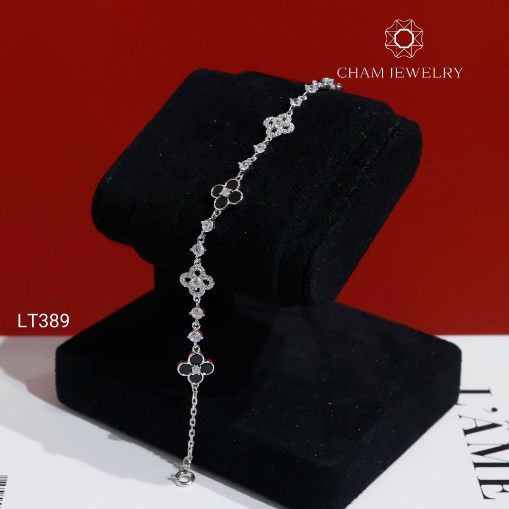 Lắc Tay LT389 CHAM JEWELRY, Lắc Kiểu Cỏ 4 Lá Đen Trắng ( C-LT96(D20) ).