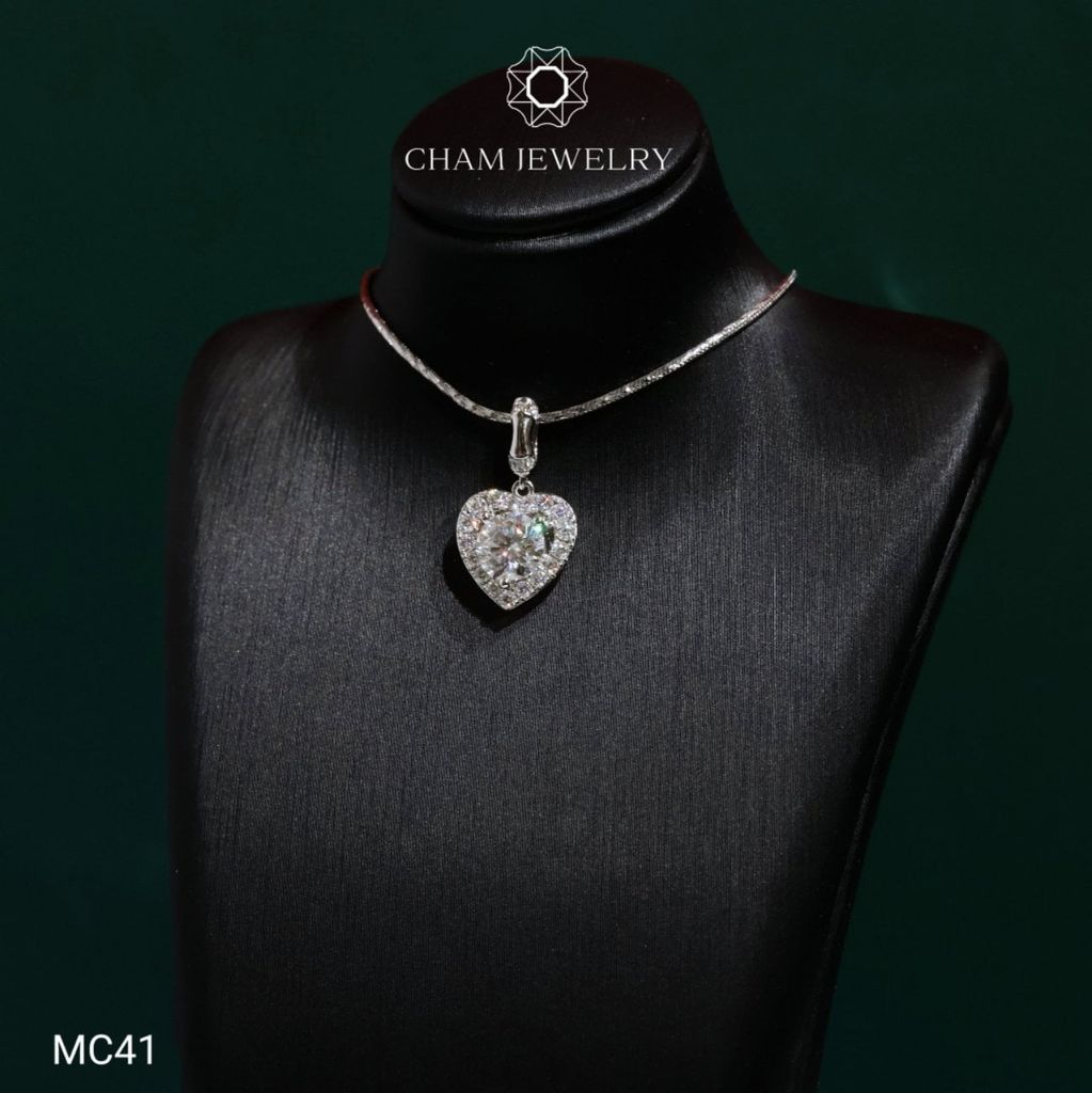 Mặt Dây Chuyền MC41 CHAM JEWELRY , Mặt Trái Tim Chủ 6.3mm Full Moissanite C&C (OCM31)