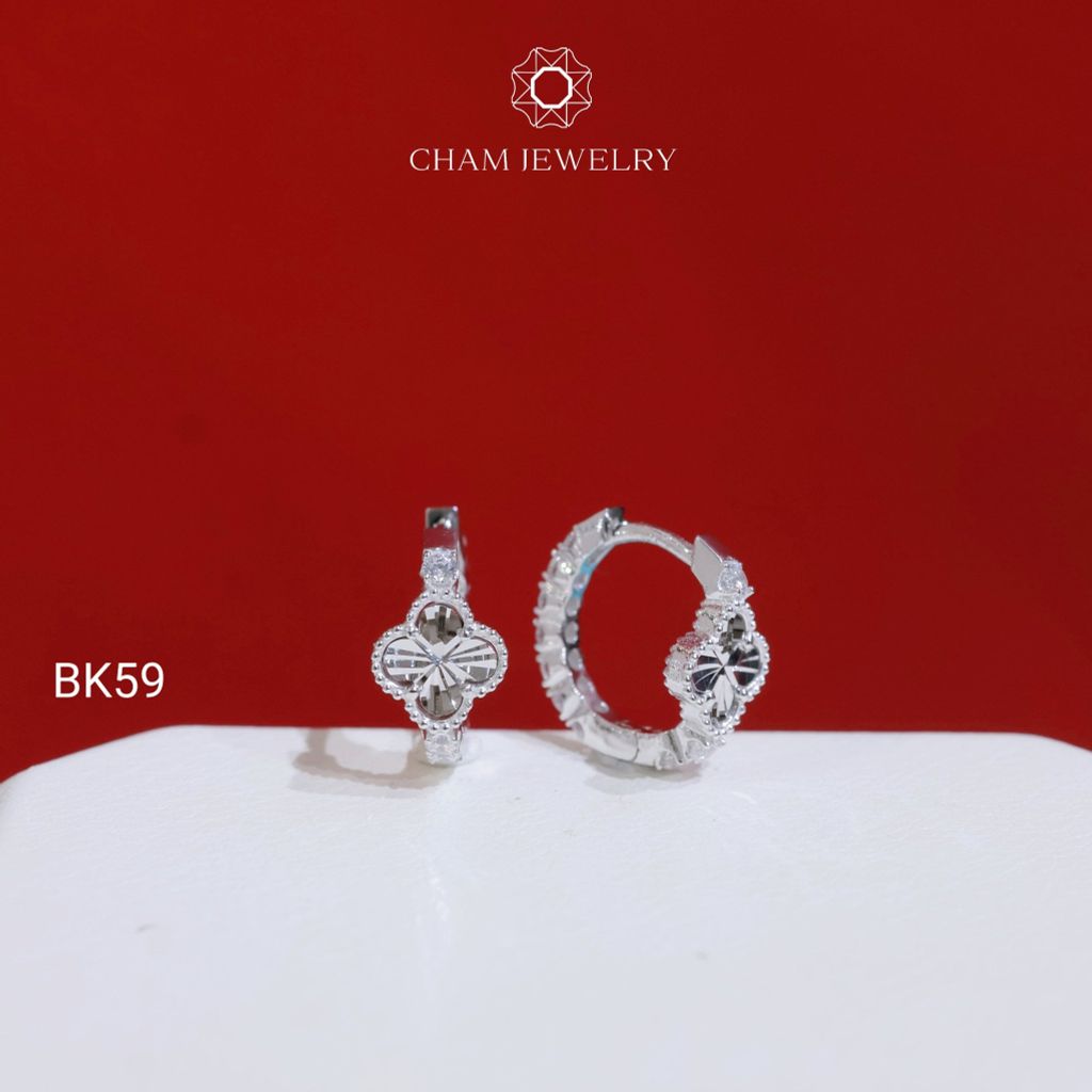 Hoa Tai BK59 CHAM JEWELRY, Hoa Tai Khoen Cỏ 4 Lá Bản 6.5mm  (Barcode TBK350).