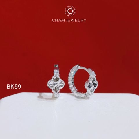 Hoa Tai BK59 CHAM JEWELRY, Hoa Tai Khoen Cỏ 4 Lá Bản 6.5mm  (Barcode TBK350).