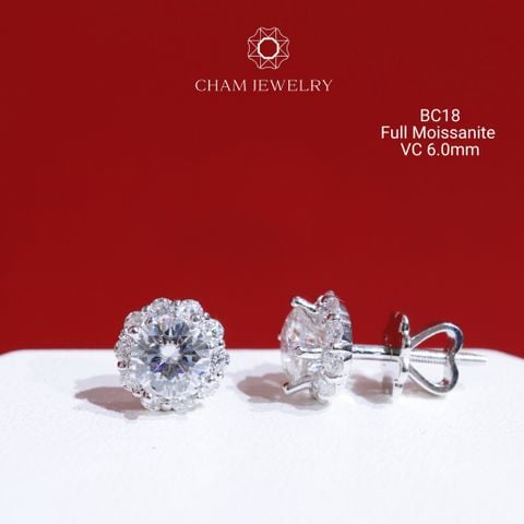 Hoa Tai CHAM JEWELRY BC18, Full Moissanite Chủ 6.0mm (Barcode CAD1VM81).