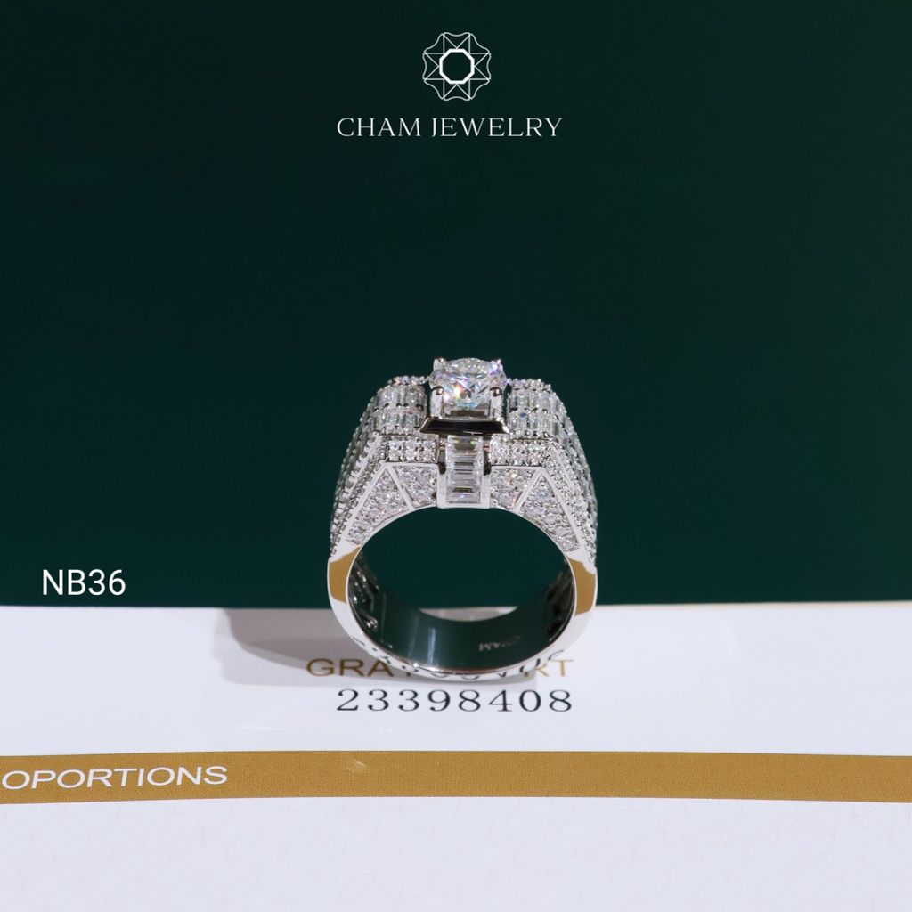 Nhẫn Nam NB36 CHAM JEWELRY, Full Moissanite Cao Cấp Chủ 6.3mm (Barcode ONNA72)