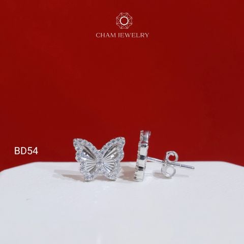 Hoa Tai BD54 CHAM JEWELRY, Hoa Tai Bướm Chạm Máy Viền Đá Tấm Bản 9.0mm (Barcode TBD1691).