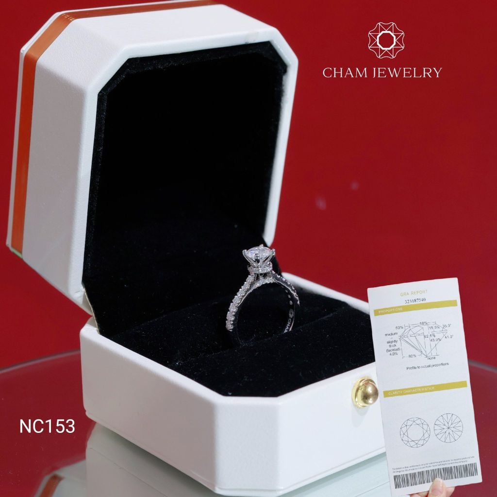 Nhẫn NC153 CHAM JEWELRY, Full Đá Moissanite, Chủ 5.5mm (Barcode OPN01).