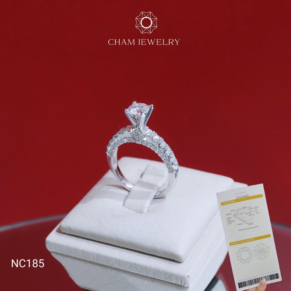 Nhẫn NC185 CHAM JEWELRY, Full Đá Moissanite Chủ 5.4mm (Barcode OCNN15)
