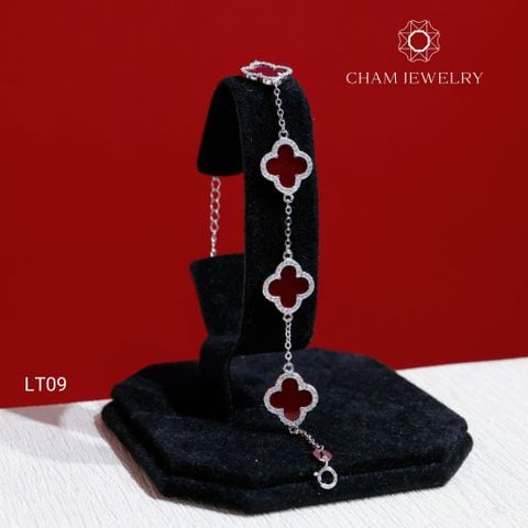 Lắc Tay CHAM JEWELRY LT09, Lắc 4 Lá Đỏ, Bản 10.0mm (Barcode CSL16810)