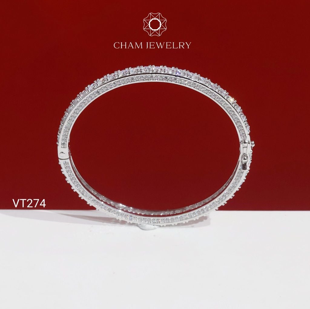 Vòng Tay VT274 CHAM JEWELRY , Vòng Kiểu Full Đá Bản 4.0mm (Barcode PVH525)