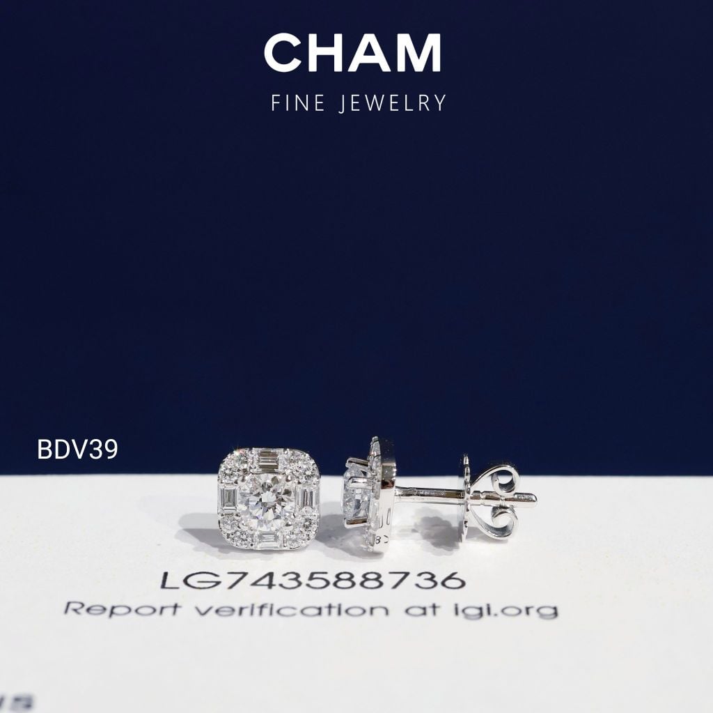 Hoa Tai BDV39 Vàng 10k Chủ 4.0mm Kim Cương Lab Grown Diamond