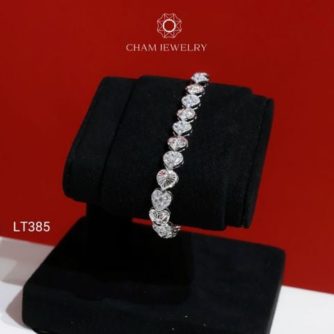 Lắc Tay LT385 CHAM JEWELRY, Lắc Tay Trái Tim Chạm Máy Xen Đá Tấm (Barcode PLH05)