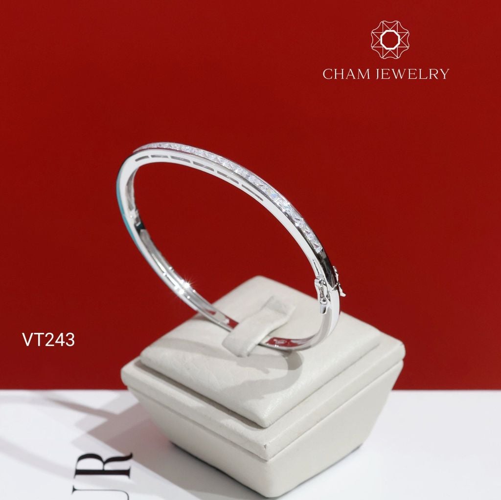 Vòng Tay VT243 CHAM JEWELRY, Vòng Full Nửa Hàng Đá Barget Bản 3.0mm (Barcode CV6214).