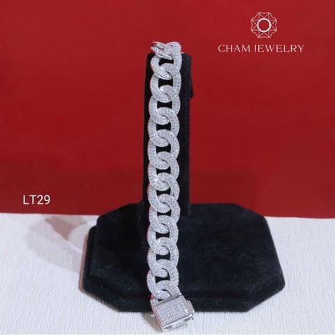 Lắc Tay LT29 CHAM JEWELRY, Lắc Khoen Lật Full Đá Tấm Bản 13.0mm (Barcode NLCB2).