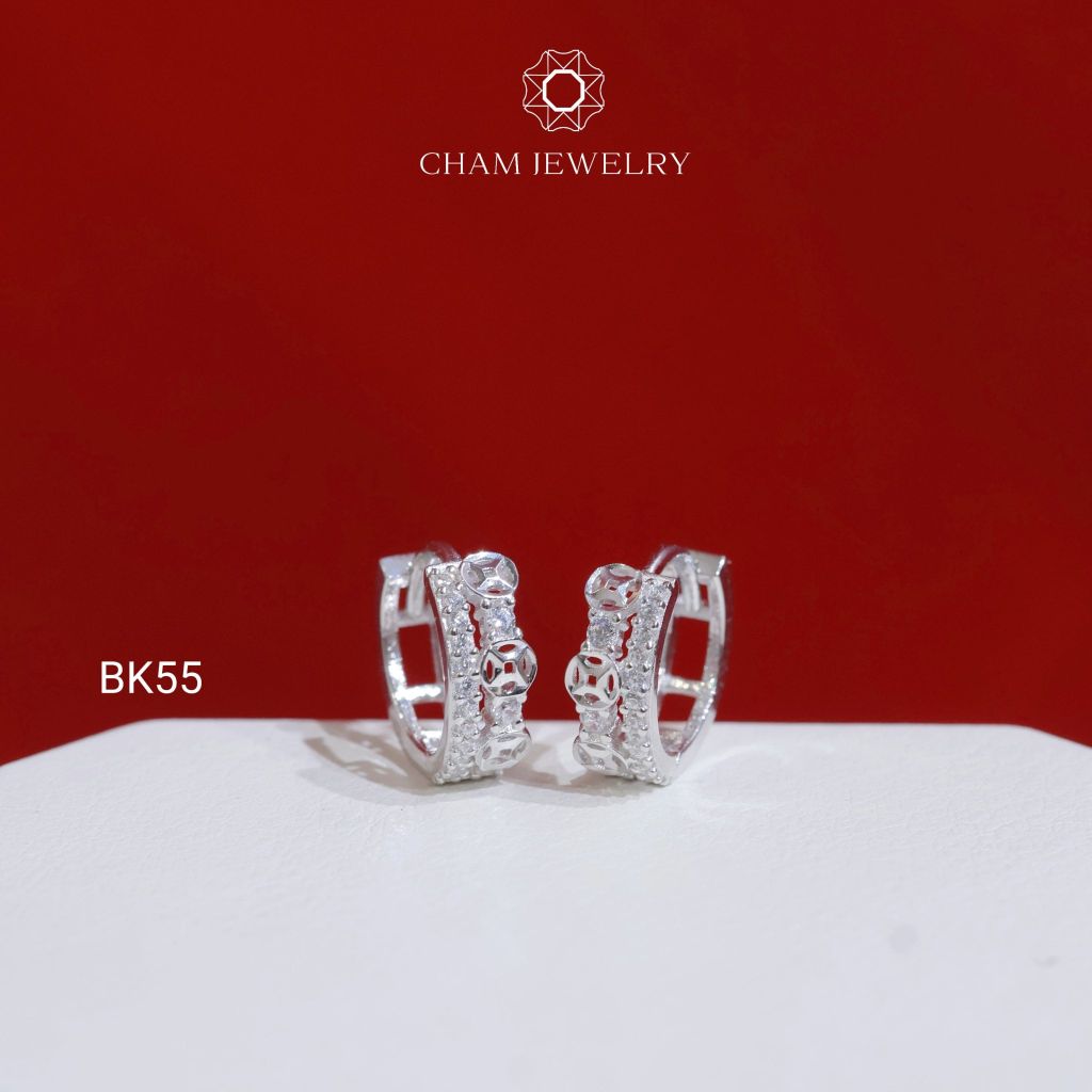 Hoa Tai BK55 CHAM JEWELRY, Hoa Tai Khoen Kim Tiền Bản 4.0mm (Barcode TBK369).