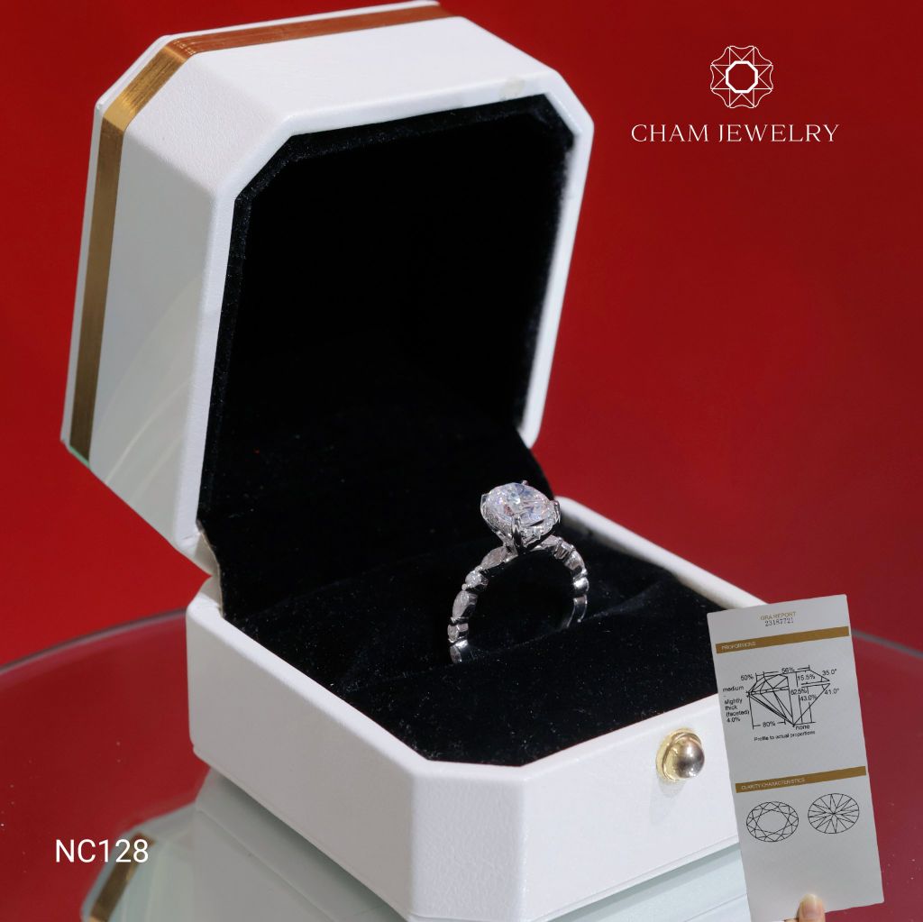 Nhẫn NC128 CHAM JEWELRY, Full Đá Moissanite Chủ 7x9mm (Barcode OCN03)