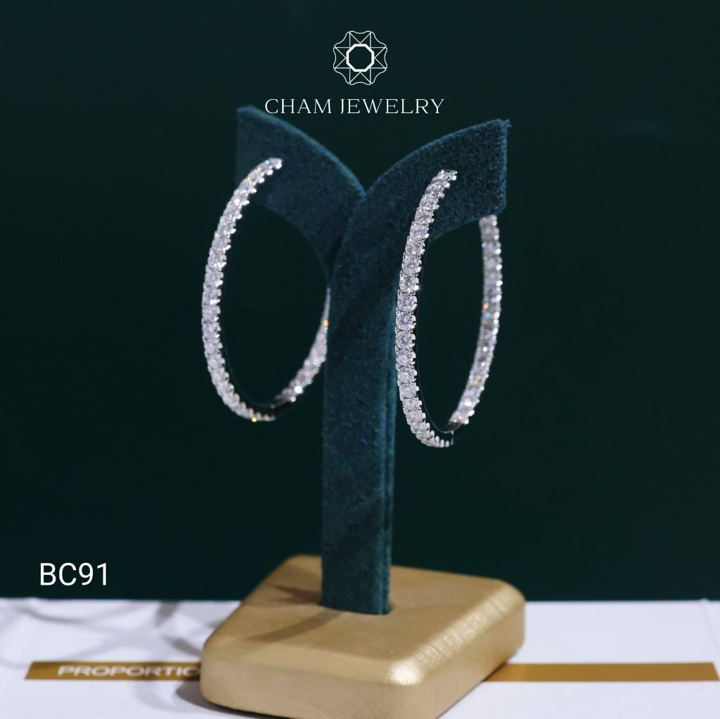 Hoa Tai BC91 CHAM JEWELRY, Hoa Tai Full Moissanite  (Barcode OCB41)