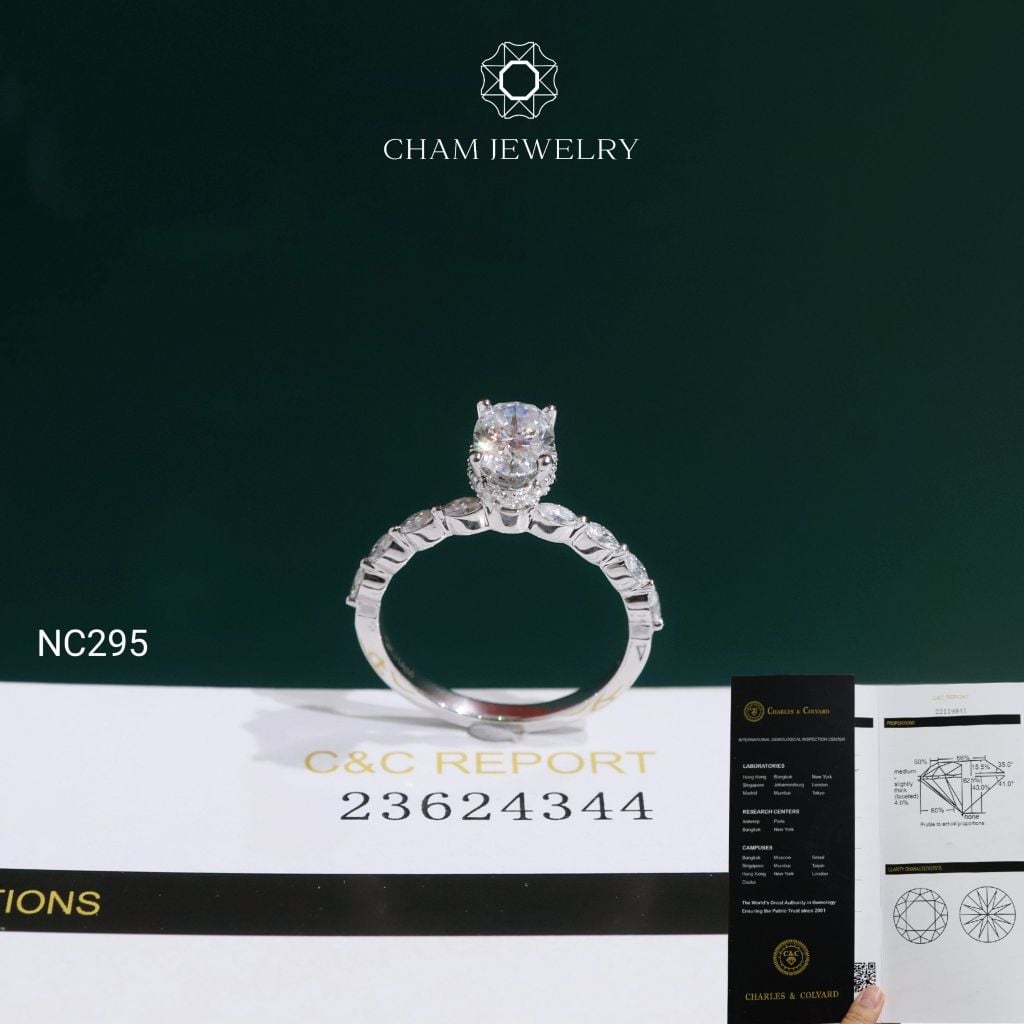 Nhẫn NC295 CHAM JEWELRY, Đá Moissanite C&C Chủ Oval 7x5mm (Barcode ONNU108)