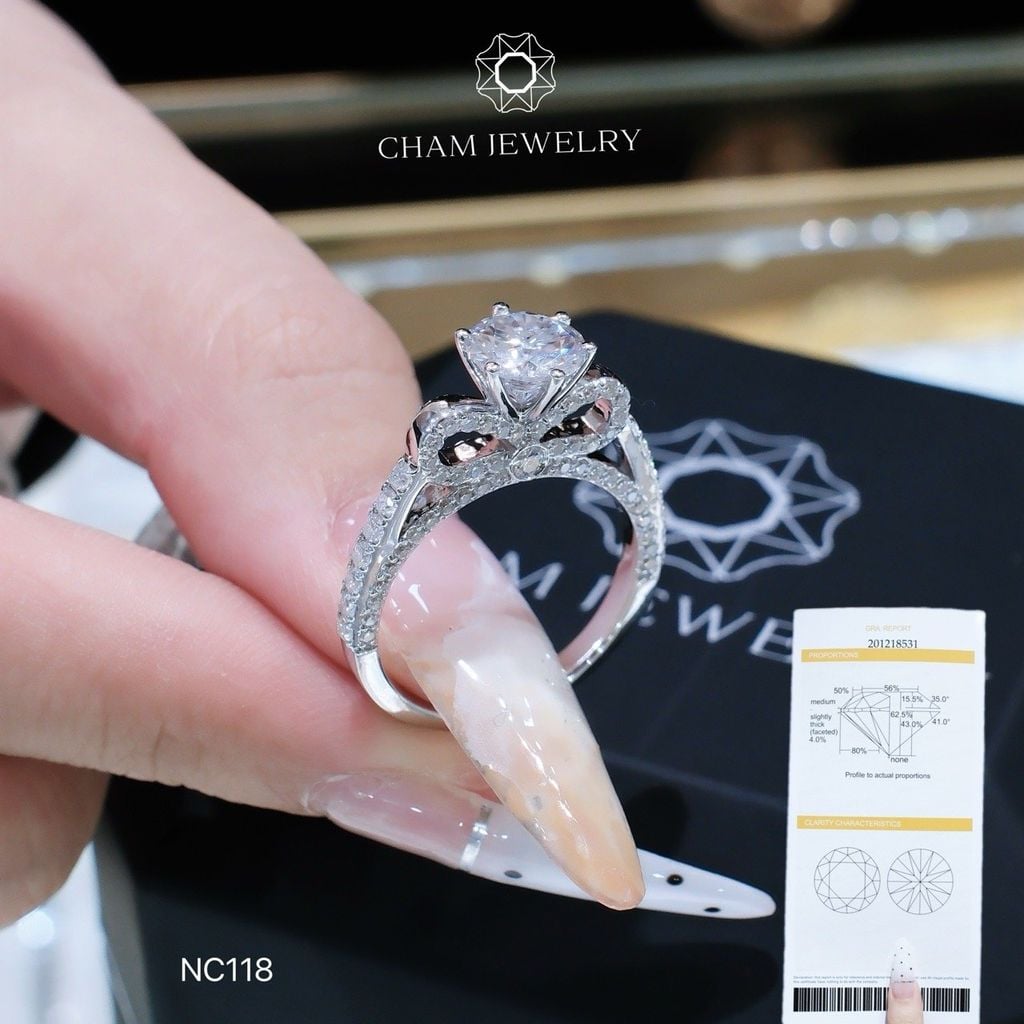 Nhẫn NC118 CHAM JEWELRY, Full Đá Moissanite, Chủ 6.3mm (Barcode ONNU197)