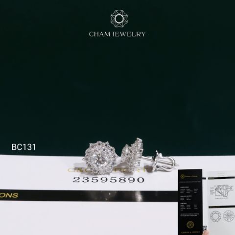 Hoa Tai BC131 CHAM JEWELRY , Hoa Tai Chủ 4.5mm Full Moissanite C&C (TVM197)