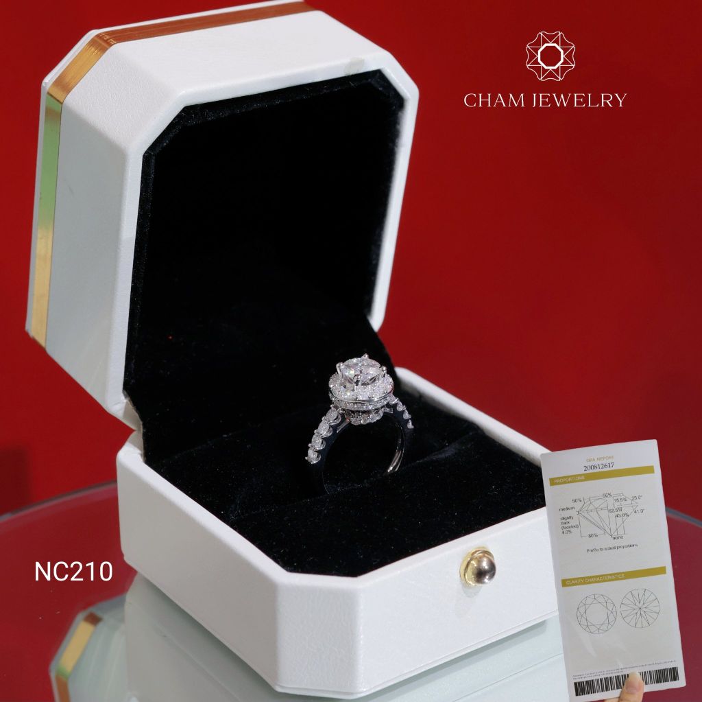 Nhẫn NC210 CHAM JEWELRY, Full Đá Moissanite Chủ 6.3mm (Barcode OCNN38)
