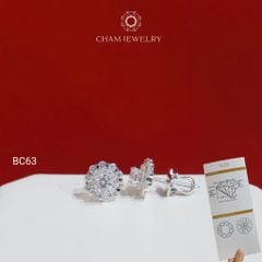 Hoa Tai CHAM JEWELRY BC63, Hoa Tai Full Moissanite Chủ 4.0mm (Barcode TVM144)