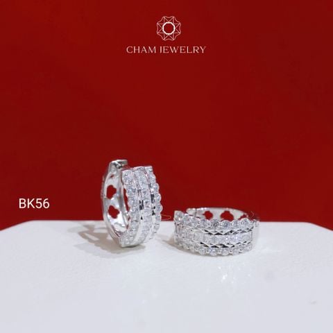 Hoa Tai BK56 CHAM JEWELRY, Hoa Tai Khoen 3 Hàng Đá Bản 5.5mm (Barcode TBK370).