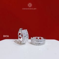 Hoa Tai BK56 CHAM JEWELRY, Hoa Tai Khoen 3 Hàng Đá Bản 5.5mm (Barcode TBK370).