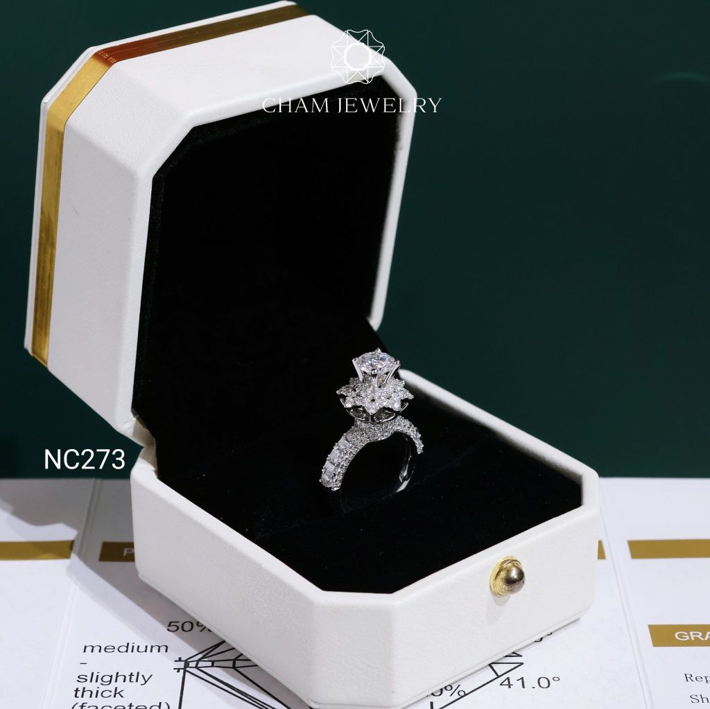 Nhẫn NC273 CHAM JEWELRY, Nhẫn Full Đá Moissanite Chủ 6.3mm(Barcode OCNN79)