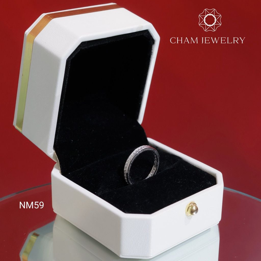 Nhẫn NM59 CHAM JEWELRY, Nhẫn Full Đá 1.25mm Bản 3.0mm (Barcode TNF67).