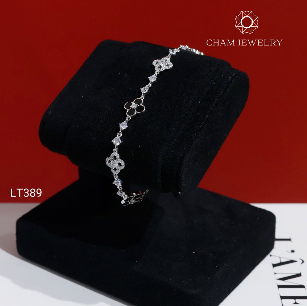 Lắc Tay LT389 CHAM JEWELRY, Lắc Kiểu Cỏ 4 Lá Đen Trắng ( C-LT96(D20) ).
