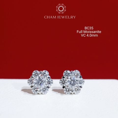 Hoa Tai CHAM JEWELRY BC35, Full Moissanite Chủ 4.0mm (Barcode OB12)