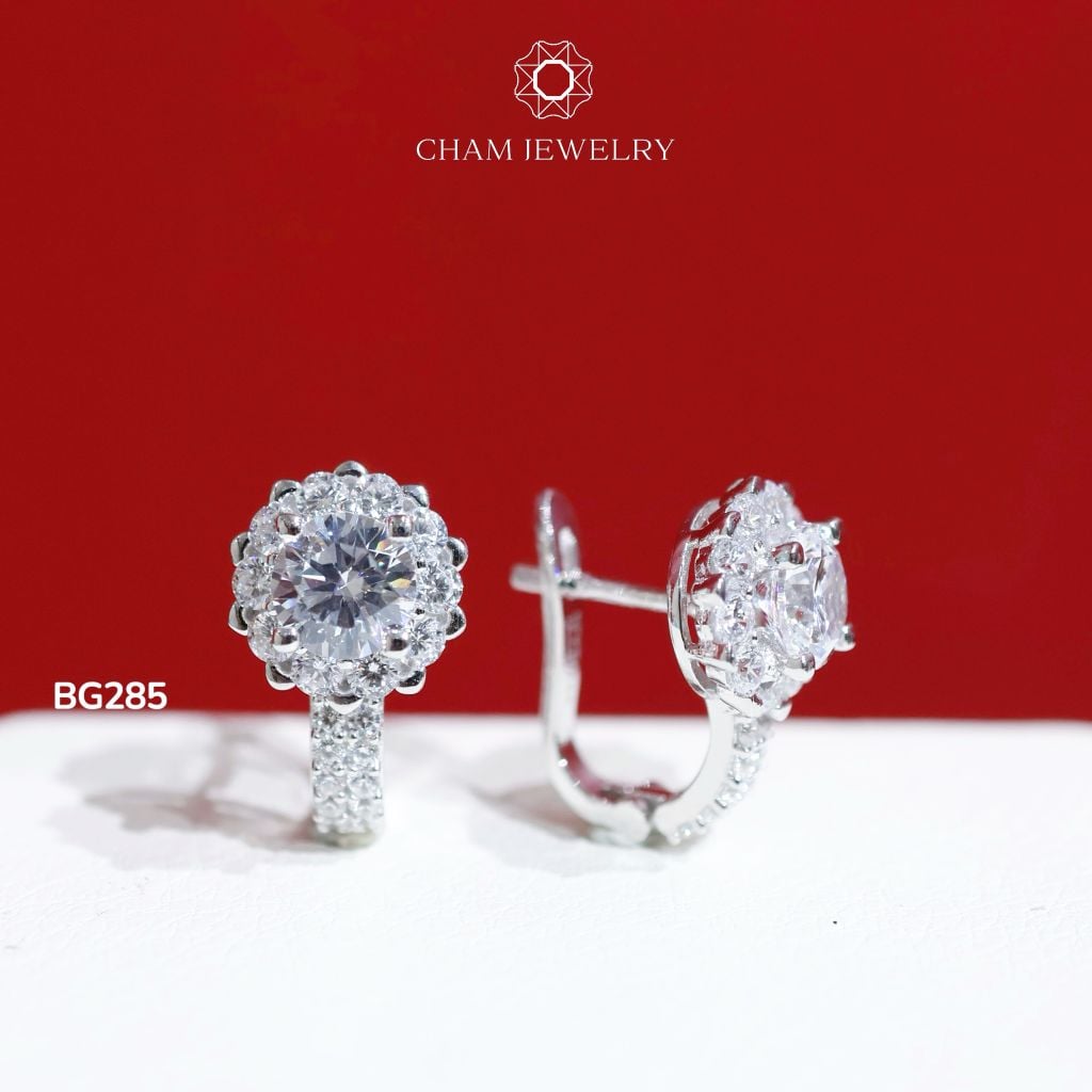 Hoa Tai BG285 CHAM JEWELRY, Xoàn Tròn Chủ 5.5mm (Barcode TBG961).