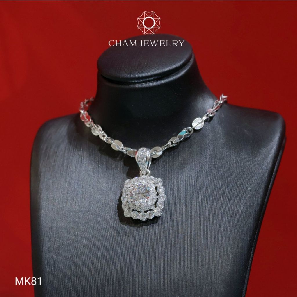 Mặt Dây Chuyền MK81 CHAM JEWERLY, Mặt Vuông 2 Viền Đá, Chủ 6.0mm (Barcode TMA1864).