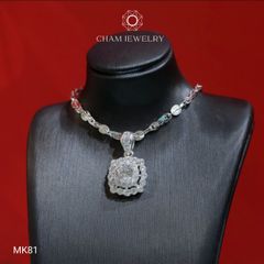 Mặt Dây Chuyền MK81 CHAM JEWERLY, Mặt Vuông 2 Viền Đá, Chủ 6.0mm (Barcode TMA1864).